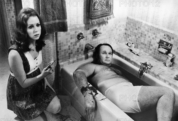 Mary Stoddard, John Dennis, on-set of the film, "Mama's Dirty Girls", Premiere Releasing Organization, 1974