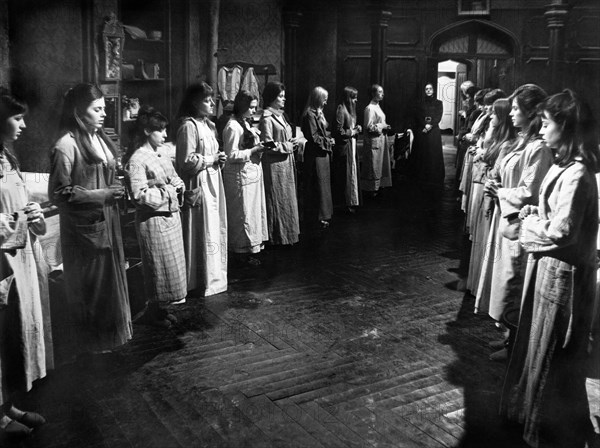 Candida Rosada (standing center between 2 rows of girls), on-set of the Spanish film, "The House That Screamed", Spanish title: "La residencia", aka "The Finishing School", Regia-Arturo González Rodríguez, 1969