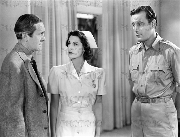 James Bell, Frances Dee, Tom Conway, on-set of the film, "I Walked With A Zombie", RKO Radio Pictures, 1943