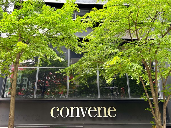 Convene, premium office and event space, building exterior and company sign, New York City, New York, USA