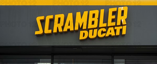 Ducati Scrambler sign, Ducati New York showroom, Spring Street, New York City, New York, USA