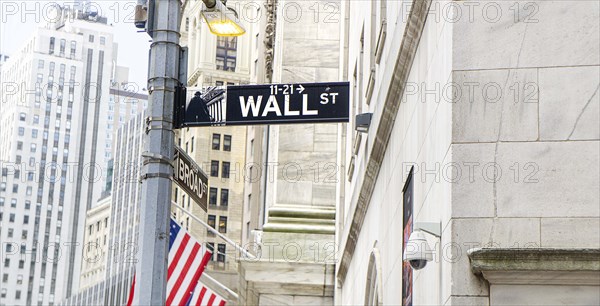 Wall and Broad Street Signs, New York City, New York, USA