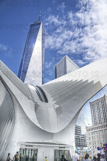 Oculus Transportation Hub and One World Trade Center, Financial District, New York City, New York, USA