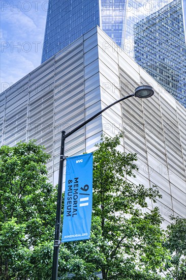 National September 11 Memorial Museum, low angle view of building exterior, World Trade Center, New York City, New York, USA