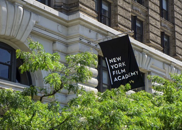 New York Film Academy, building exterior with hanging banner, New York City, New York, USA