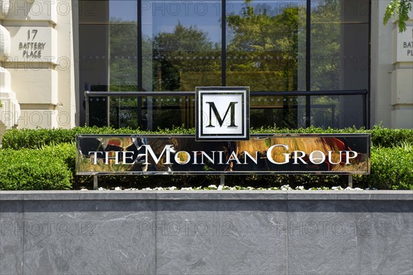 The Moilan Group, building exterior with sign and logo, 17 Battery Place, New York City, New York, USA