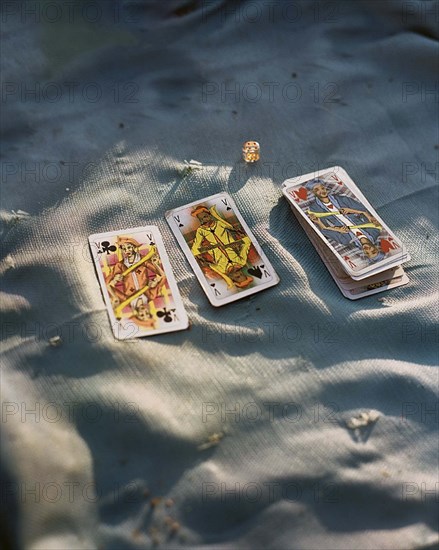 Tarot cards on blue blanket