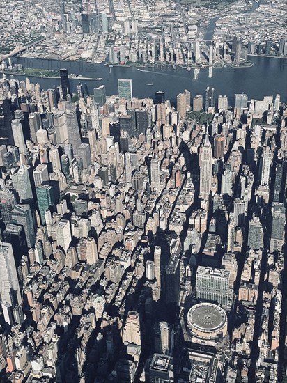 Aerial view of midtown Manhattan with Madison Square Garden and Empire State Building, New York City, New York, USA