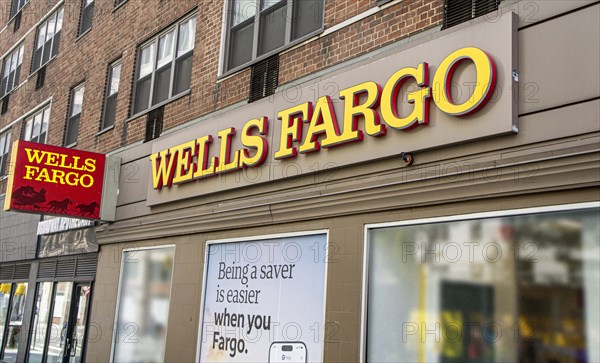 Wells Fargo bank office, building exterior, New York City, New York, USA