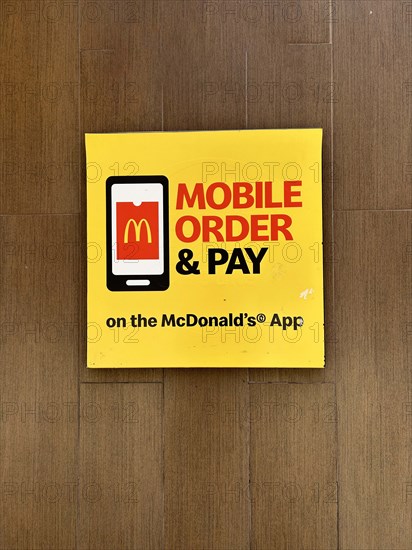 Mobile Order and Pay sign, McDonald's, New York City, New York, USA