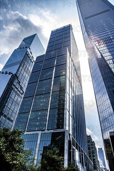 The Spiral, 66 Hudson Boulevard, and 50 Hudson Yards, low angle view, Hudson Yards, New York City, New York, USA