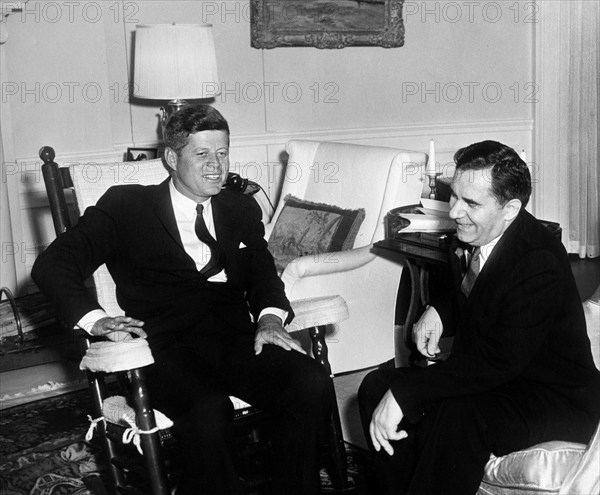 U.S. President John F. Kennedy meeting with Andrei Gromyko, Minister of Foreign Affairs of the Soviet Union, Oval Office, White House, Washington, D.C., USA, Abbie Rowe, White House Photographs, October 6, 1961