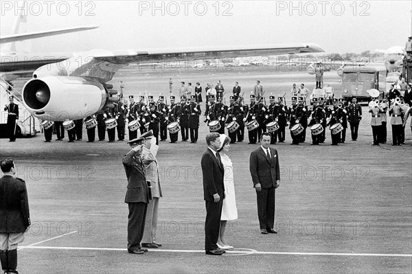 U.S. President John F. Kennedy and U.S. First Lady Jacqueline Kennedy attend departure ceremony in their honor, following a state visit, Mexico City, Mexico, Cecil Stoughton, White House Photographs, July 1, 1962