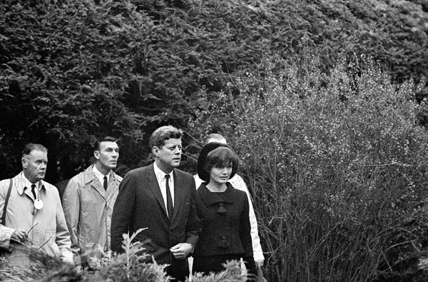 U.S. President John Kennedy and U.S. First Lady Jacqueline Kennedy attending funeral of former U.S. First Lady Eleanor Roosevelt, Hyde Park, New York, USA, Abbie Rowe, White House Photographs, November 10, 1962