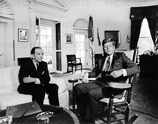 Foy Kohler, U.S. Ambassador to the Soviet Union meeting with U.S. President John F. Kennedy, Oval Office, White House, Washington, D.C., Abbie Rowe, White House Photographs, September 17, 1963