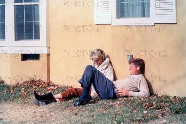 U.S. President John F. Kennedy visiting with family friend, Antoinette Bradlee, at Kennedy family residence, Wexford, Atoka, Virginia, USA, Cecil Stoughton, White House Photographs, November 10, 1963