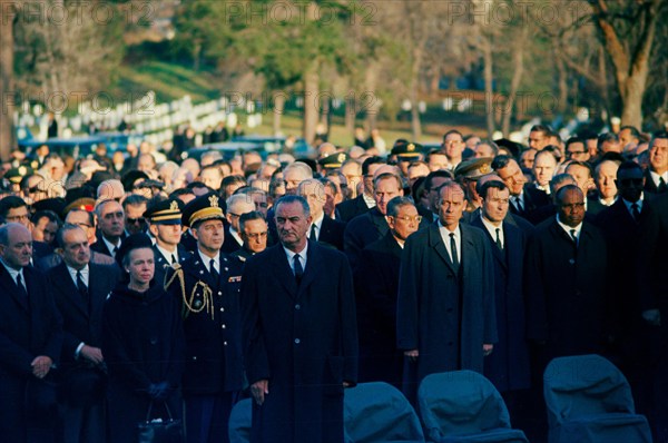 U.S. President Lyndon B. Johnson attending graveside services in the state funeral of U. S. President John F. Kennedy, Arlington National Cemetery, Arlington, Virginia, USA, Cecil Stoughton, White House Photographs, November 25, 1963