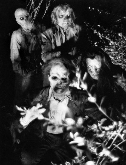 Group of ghouls, on-set of the film, "Return of the Living Dead", photo by Rory Flynn, Orion Pictures, 1985