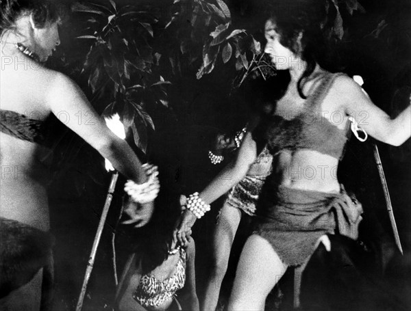 Scene from human sacrifice ritual, on-set of the film, "Terror Of The Bloodhunters", ADP, 1962