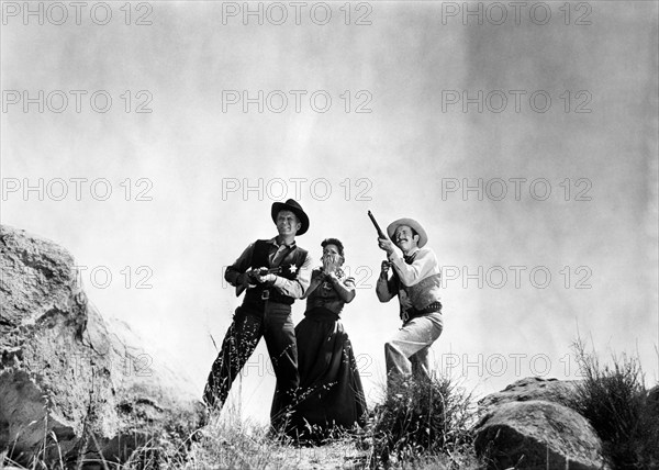 Stuart Wade, Anne Gwynne, Norman Leavitt, on-set of the film, "Teenage Monster", Howco International, 1957