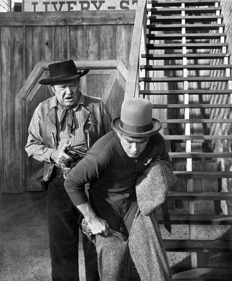 Bob Hope (front, right), on-set of the western film, "Alias Jesse James", United Artists, 1959