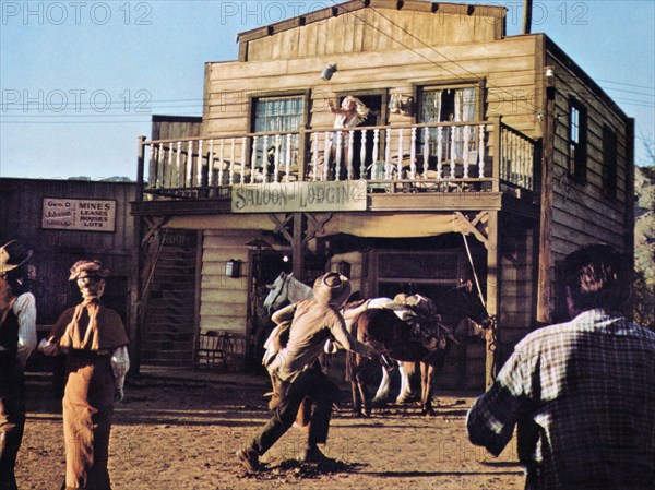 Stella Stevens (on top deck), on-set of the western film, "The Battle Of Cable Hogue", Warner Bros., 1970