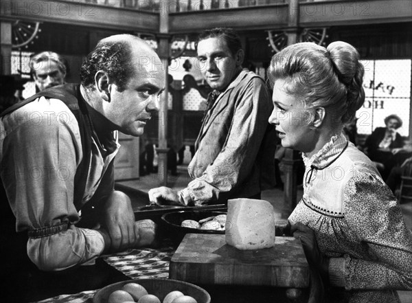 Joanne Woodward (right), on-set of the western film, "A Big Hand For The Little Lady", Warner Bros., 1966