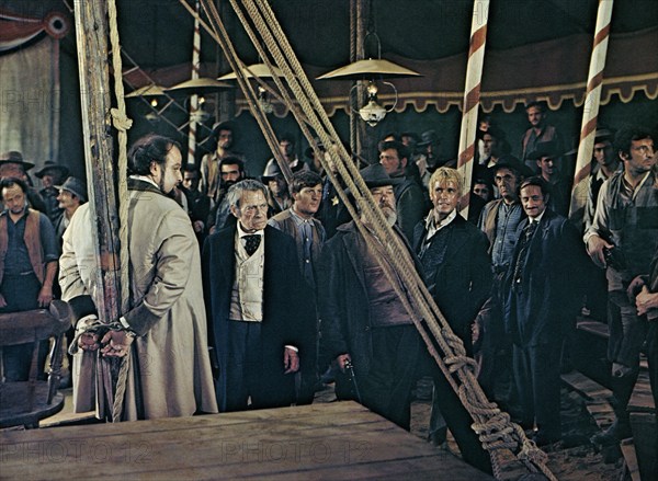 Victor Buono (tied to pole), on-set of the spaghetti western film, "Boot Hill", Italian: "La collina degli stivali", re-released as "Trinity Rides Again", Euro International Films, Film Ventures, 1969