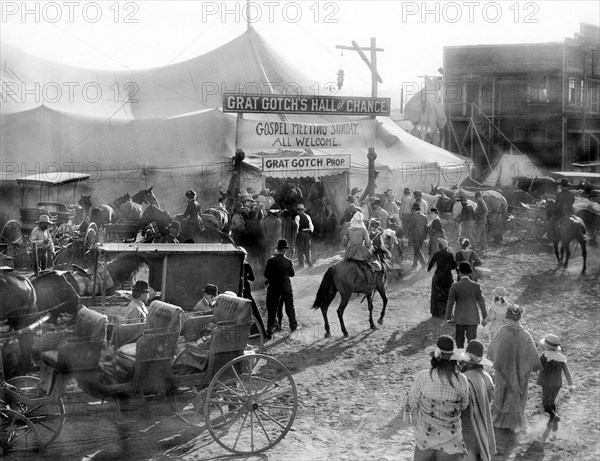 Street scene, on-set of the western film, "Cimarron", RKO Radio Pictures, 1931