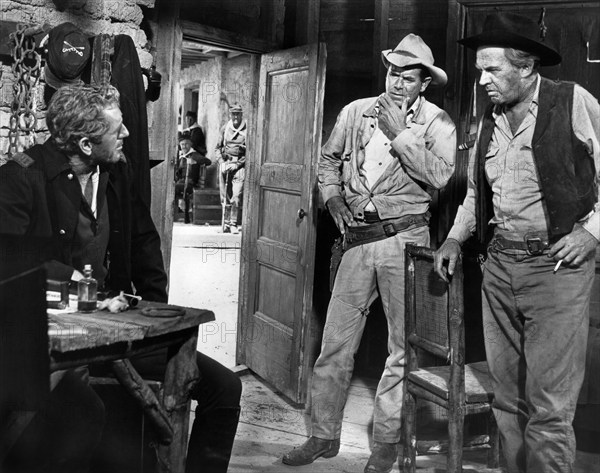 John Anderson, Glenn Ford, Arthur Kennedy, on-set of the western film, "Day Of The Evil Gun", MGM, 1968