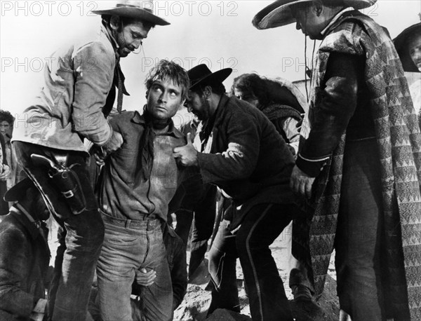 John Phillip Law (kneeling), on-set of the Italian spaghetti western film, "Death Rides A Horse", Italian title: "Da uomo a uomo", United Artists, 1967