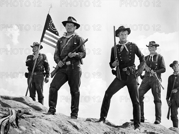 Troy Donahue (center, right), on-set of the western film, "A Distant Trumpet", Warner Bros., 1964