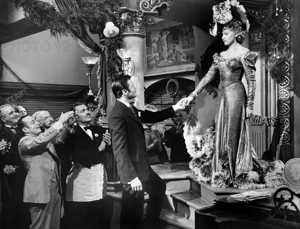 Turhan Bey, Susanna Foster, on-set of the western film, "Frisco Sal", Universal Pictures, 1945