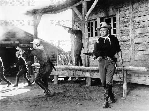 Don "Red" Barry (right), on-set of the western film, "Fort Courageous", 20th Century-Fox, 1965