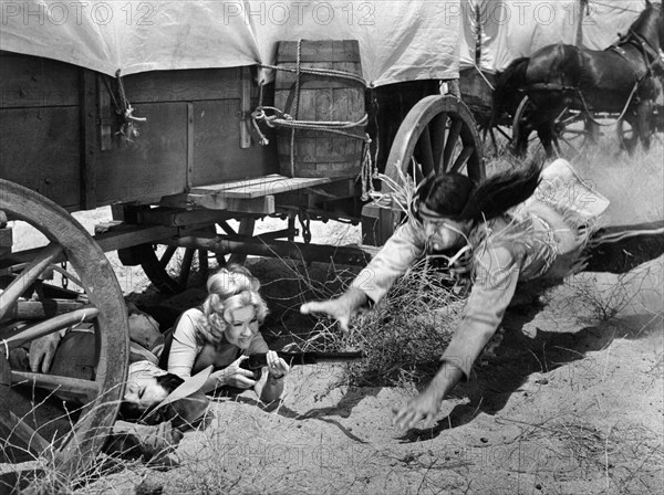 Virginia Mayo, on-set of the western film, "Fort Utah", Paramount Pictures, 1967