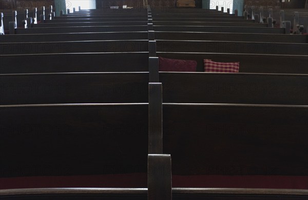 Rows of church pews