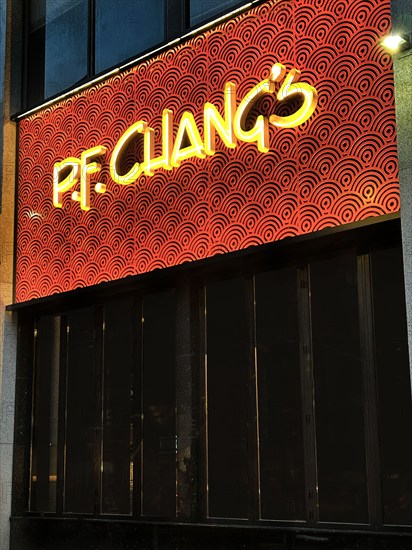 P.F. Chang's Restaurant, building exterior and sign, New York City, New York, USA