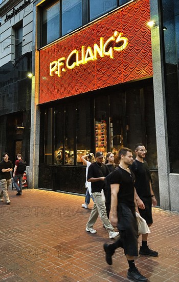 P.F. Chang's Restaurant, building exterior and sidewalk scene, New York City, New York, USA