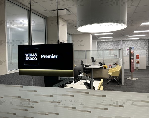 Wells Fargo Bank, interior view of cubicle office, New York City, New York, USA