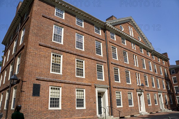 Hollis Hall, freshman dormitory, building exterior, Harvard Yard, Harvard University, Cambridge, Massachusetts, USA