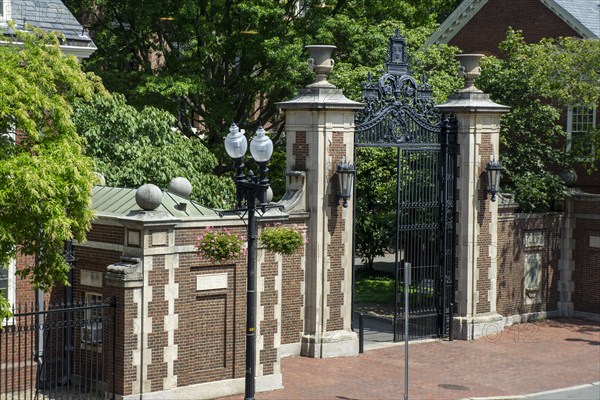 Morgan Gate (class of 1877) entrance to Harvard Yard, Harvard University, Cambridge, Massachusetts, USA