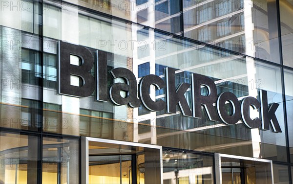 BlackRock, Inc., American international investment company, company sign outside building headquarters, 50 Hudson Yards, New York City, New York, USA