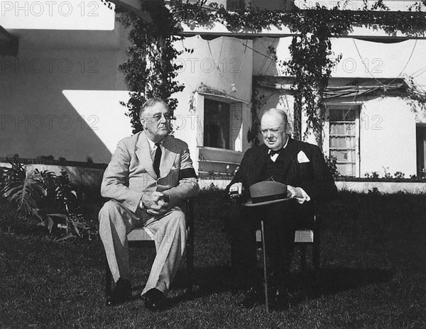 U.S. President Franklin D. Roosevelt with British Prime Minister Winston Churchill at Casablanca Conference, Casablanca, Morocco, Franklin D. Roosevelt Presidential Library & Museum, January 22, 1943