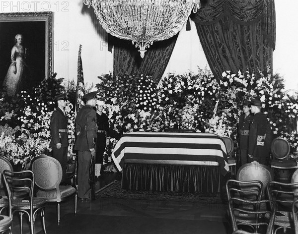 U.S. President Franklin D. Roosevelt's funeral services, East Room, White House, Washington, D.C., USA, Franklin D. Roosevelt Presidential Library & Museum, April 14, 1945