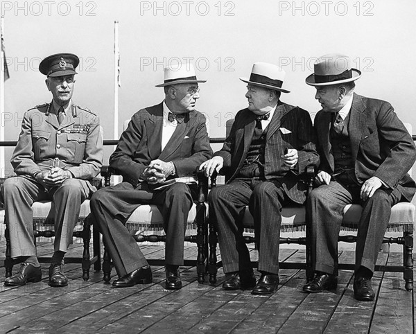 Governor General of Canada Alexander Cambridge, 1st Earl of Athlone, U.S. President Franklin D. Roosevelt, British Prime Minister Winston Churchill, Canadian Prime Minister William Lyon Mackenzie King , attending Second Quebec Conference, codenamed OCTAGON, Quebec City, Quebec, Canada, Franklin D. Roosevelt Presidential Library & Museum, September 1944