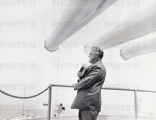 U.S. President Franklin D. Roosevelt aboard the USS Indianapolis reviewing Argentine Fleet during his trip to South America, Franklin D. Roosevelt Presidential Library & Museum, November 17, 1936