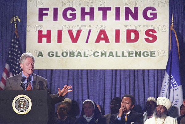 U.S. President Bill Clinton addressing World AIDS Day event, Rankin Chapel, Howard University, Washington, D.C., USA, Ralph Alswang, White House Photograph Office, December 1, 2000