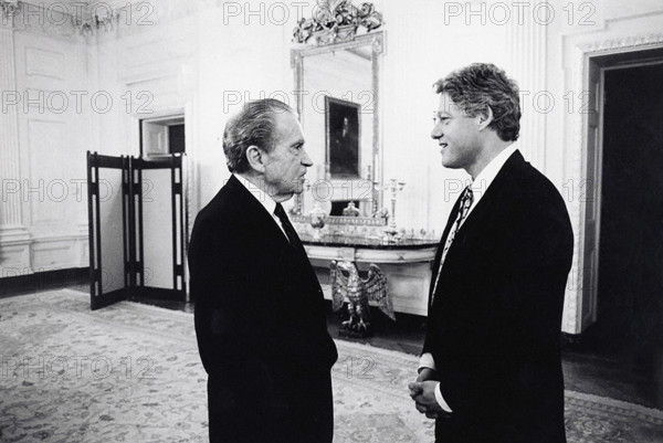 U.S. President Bill Clinton meeting with former U.S. President Richard Nixon, White House, Washington, D.C., USA, Bob McNeely, White House Photograph Office, March 8, 1993