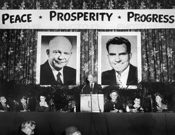 U.S. President Dwight D. Eisenhower addressing Republican National Women's Conference, Statler Hotel, Washington, D.C., USA, U.S. National Park Service, March 6, 1956