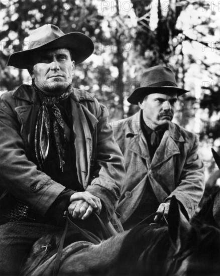 Robert Duvall, John Pearce, on-set of the western film, "The Great Northfield, Minnesota Raid", Universal Pictures, 1972